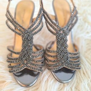 Antonio Melanie Pewter Rhinestone Heels - 9.5